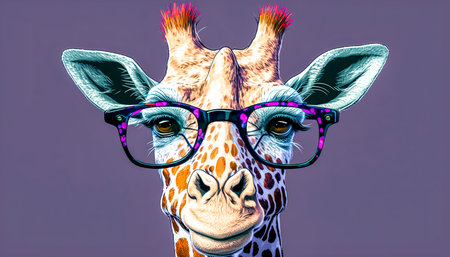 Funny giraffe wearing a glasses, generative AI.の素材