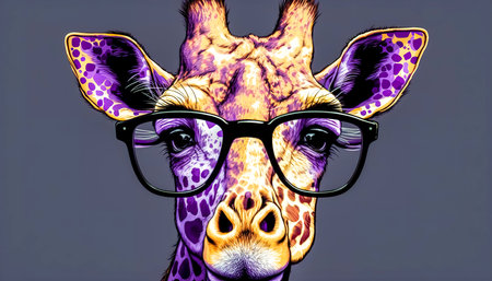 Funny giraffe wearing a glasses, generative AI.の素材