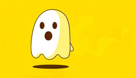 Cartoon ghost on a yellow background, generative AI.の素材