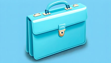 Business briefcase isolated on blue, generative AI.の素材