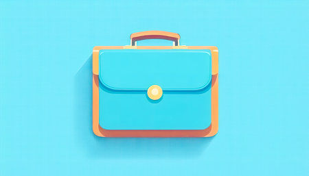 Business briefcase isolated on blue, generative AI.の素材