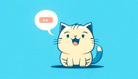 Cute illustration with a kitten and a speech bubble, generative AI.の素材