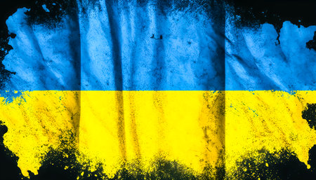 Wavy flag of Ukraine, a symbol of freedom, generative AI.の素材