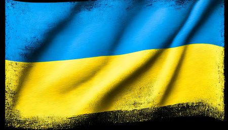 Wavy flag of Ukraine, a symbol of freedom, generative AI.の素材