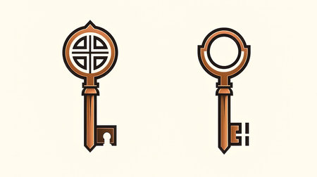 Vintage key silhouette, door key logo, generative AI.の素材