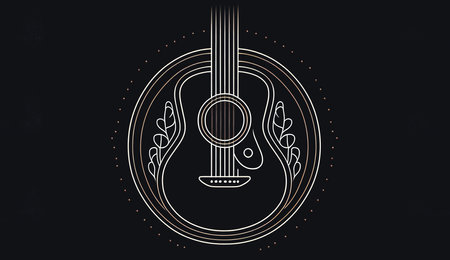 Minimalistic illustration with an electric guitar on a black background, generative A.の素材