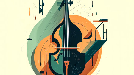Creative abstract illustration with double bass, generative AI.の素材