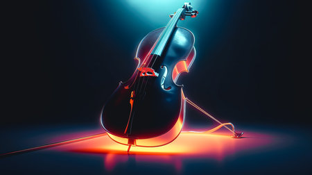 Creative abstract illustration with double bass, generative AI.の素材