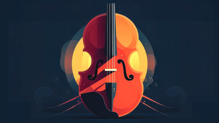 Creative abstract illustration with double bass, generative AI.の素材