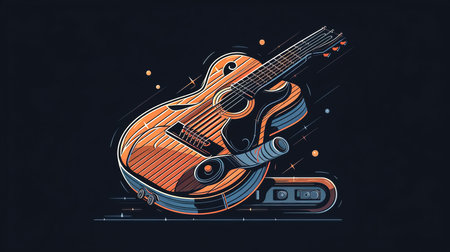 Creative illustration with electric guitar, generative AI.の素材