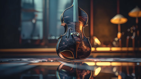 Realistic double bass on a blurred stage background, generative AI.の素材