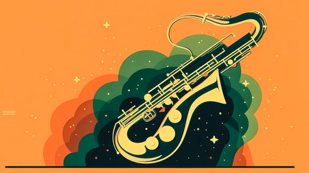 Creative illustration with saxophone emblem and logo, generative AI.の素材