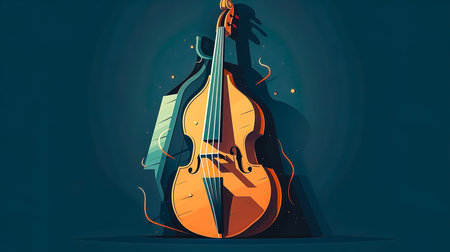 Creative abstract illustration with double bass, generative AI.の素材