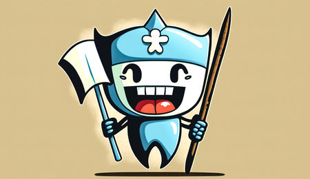 Funny cartoon tooth, dental hygiene concept, generative AI.の素材