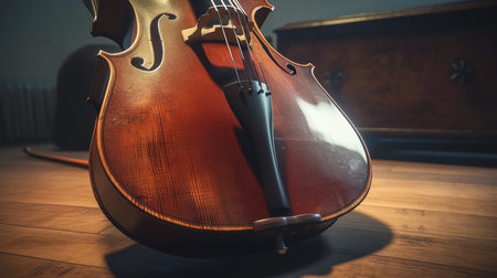 Realistic double bass on a blurred stage background, generative AI.の素材