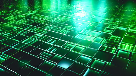 Abstract green background from a brilliant mosaic pattern, generative AI.の素材