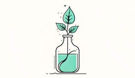 A young plant grows in a bottle, generative AI.の素材