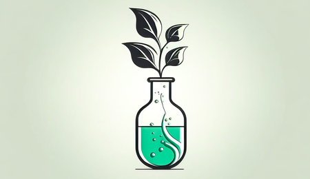 A young plant grows in a bottle, generative AI.の素材