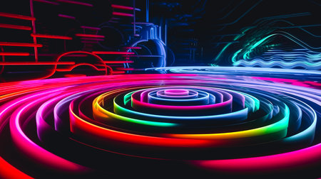 Abstract background with lines of different colors, generative AI.の素材
