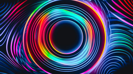 Abstract dark background with circles of different colors, generative AI.の素材