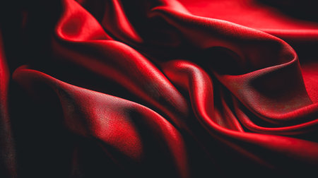Texture background with red fabric, silk fabric background, soft and elegant.の素材