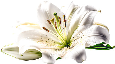 White lily flower close-up on a light background isolated.の素材