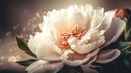 Close-up, blooming peony flower isolated on a light background.の素材