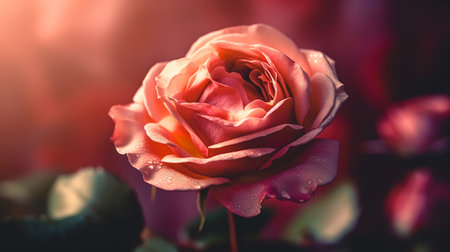 Close-up, a beautiful pink rose on a blurred soft background.の素材
