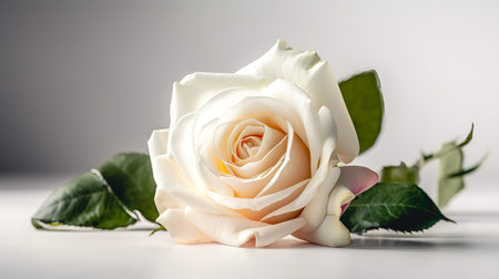 White rose close-up on a white background isolated.の素材