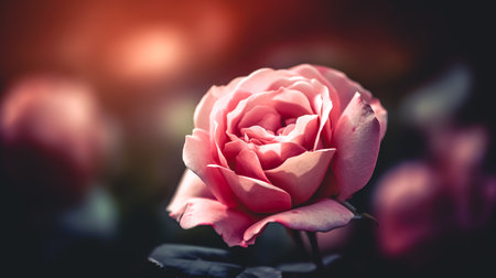 Close-up, a beautiful pink rose on a blurred soft background.の素材