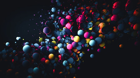 Abstract dark background with realistic balls of different colors.の素材