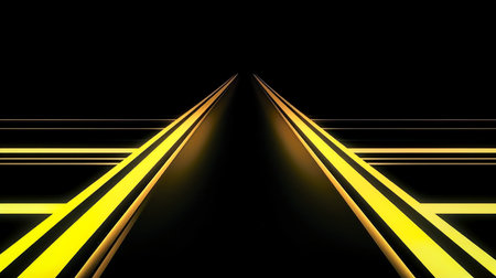 Abstract black background with soft squiggly yellow lines.の素材