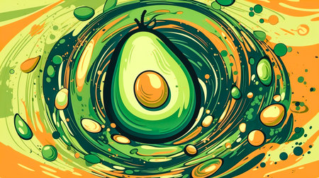 Creative abstract background with avocado, cartoon avocado.の素材