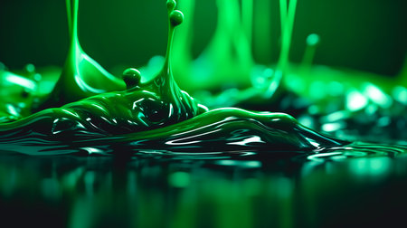 Texture of green bright paint, drops of green paint dripping, close-up texture.の素材
