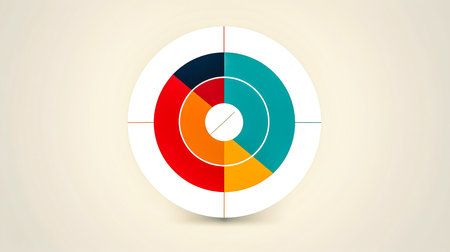 Circle divided into pieces of different colors, color palette, statistics concept.の素材