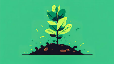 The plant sprouts from the ground, the concept of Earth Day, care for nature, ecology.の素材