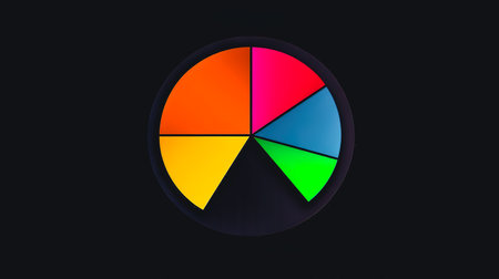 Circle divided into pieces of different colors, color palette, statistics concept.の素材
