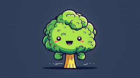 Funny cartoon tree smiling, cartoon illustration, nature care concept.の素材