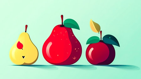 Illustration with bright apples and pears, concept of health and vitamins.の素材