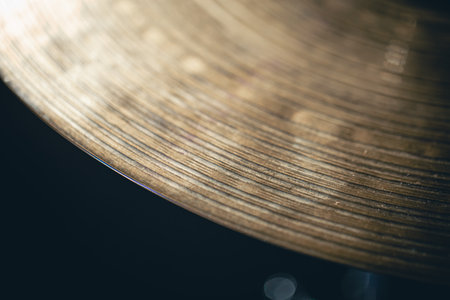 Close up of hi hat surface, drum cymbal close-up.の写真素材