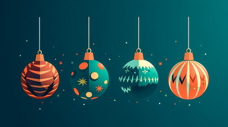 Festive Christmas balls on the tree, festive Christmas card design.の素材