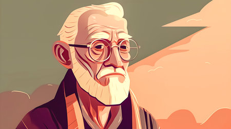 Old gray-haired man with glasses, postcard design.の素材