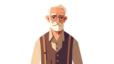 Old gray-haired man with glasses, postcard design.の素材