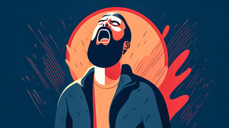 Cartoon illustration, a man screams in anger, emotion of anger, hatred.の素材