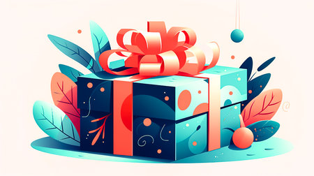 Gift box with bow isolated, greeting card design.の素材
