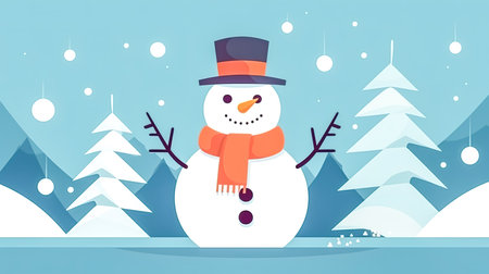 Snowman with hat and scarf, winter character, christmas concept.の素材