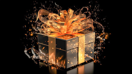 Festive gift box with bow, Christmas present or birthday present.の素材