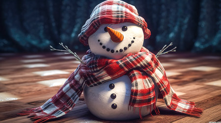 Snowman with hat and scarf, winter character, christmas concept.の素材
