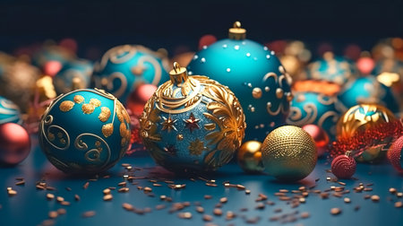 Christmas background with Christmas balls and decor, copy space.の素材