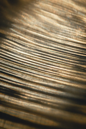 Close up of hi hat surface, drum cymbal close-up.の写真素材